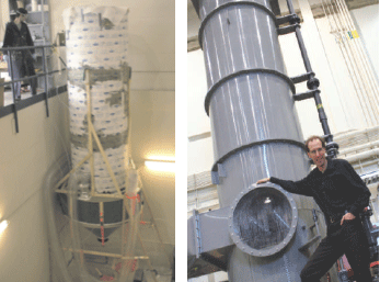 Fig. 7: First prototype air capture system built by Stolaroff (left). Current capture system being built by co-investigator Keith at U. of Calgary (right).