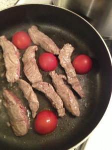Add the tomatoes just before the steak is done